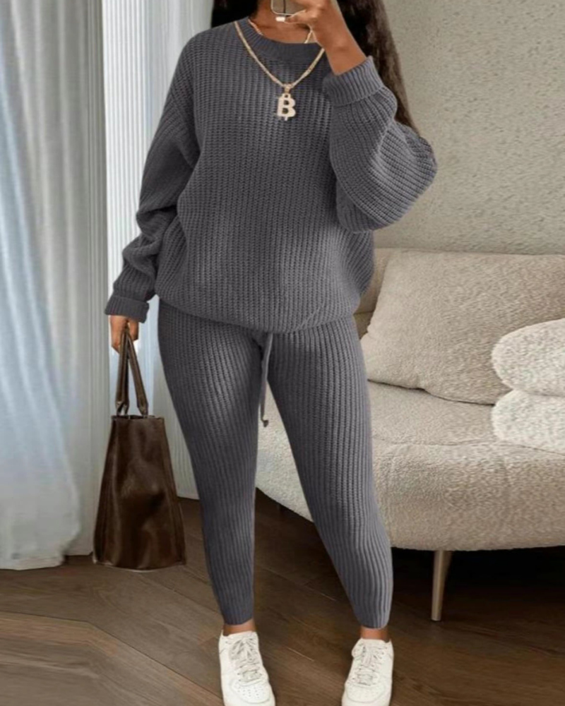 Tiannah - Completo casual caldo lavorato a maglia (maglione e pantaloni)