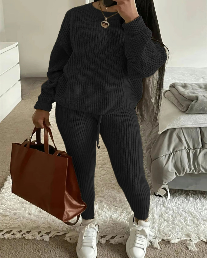 Tiannah - Completo casual caldo lavorato a maglia (maglione e pantaloni)