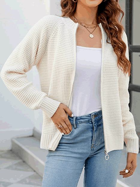 Odette - Cardigan con zip a maglia waffle alla moda