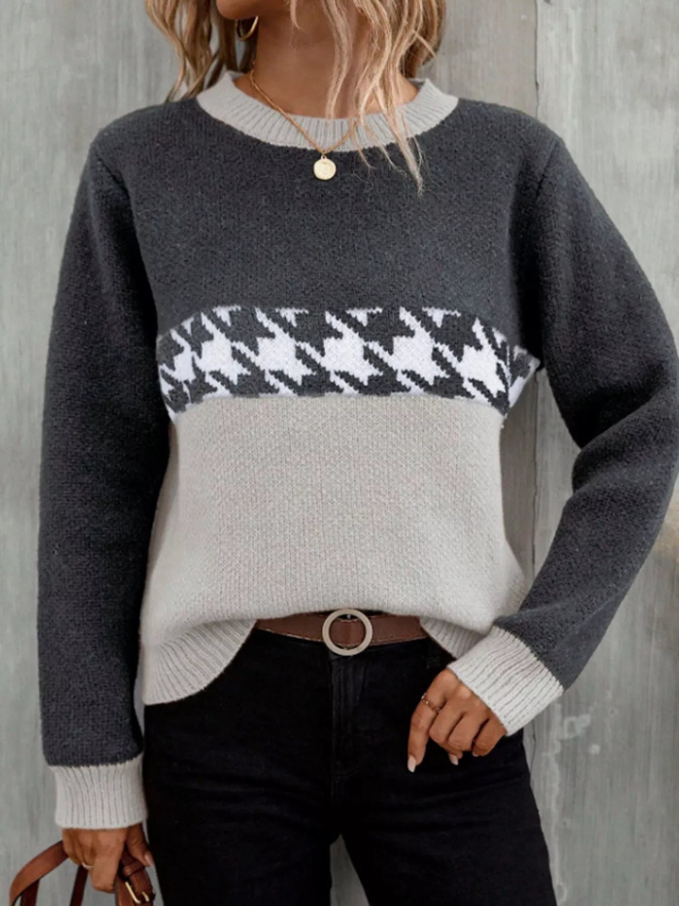 Lucie - Maglione casual a blocchi di colore con motivo pied-de-poule