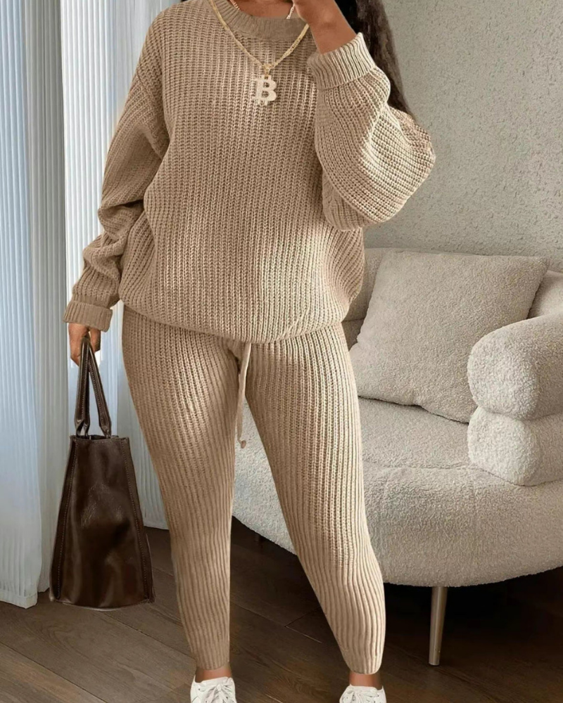 Tiannah - Completo casual caldo lavorato a maglia (maglione e pantaloni)