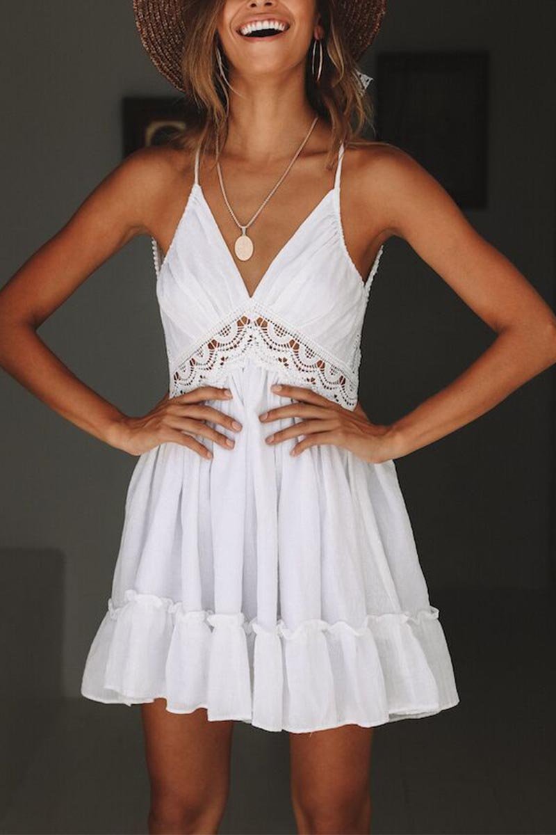 Kirsten - Minidress in pizzo senza maniche con schiena scoperta stile casual