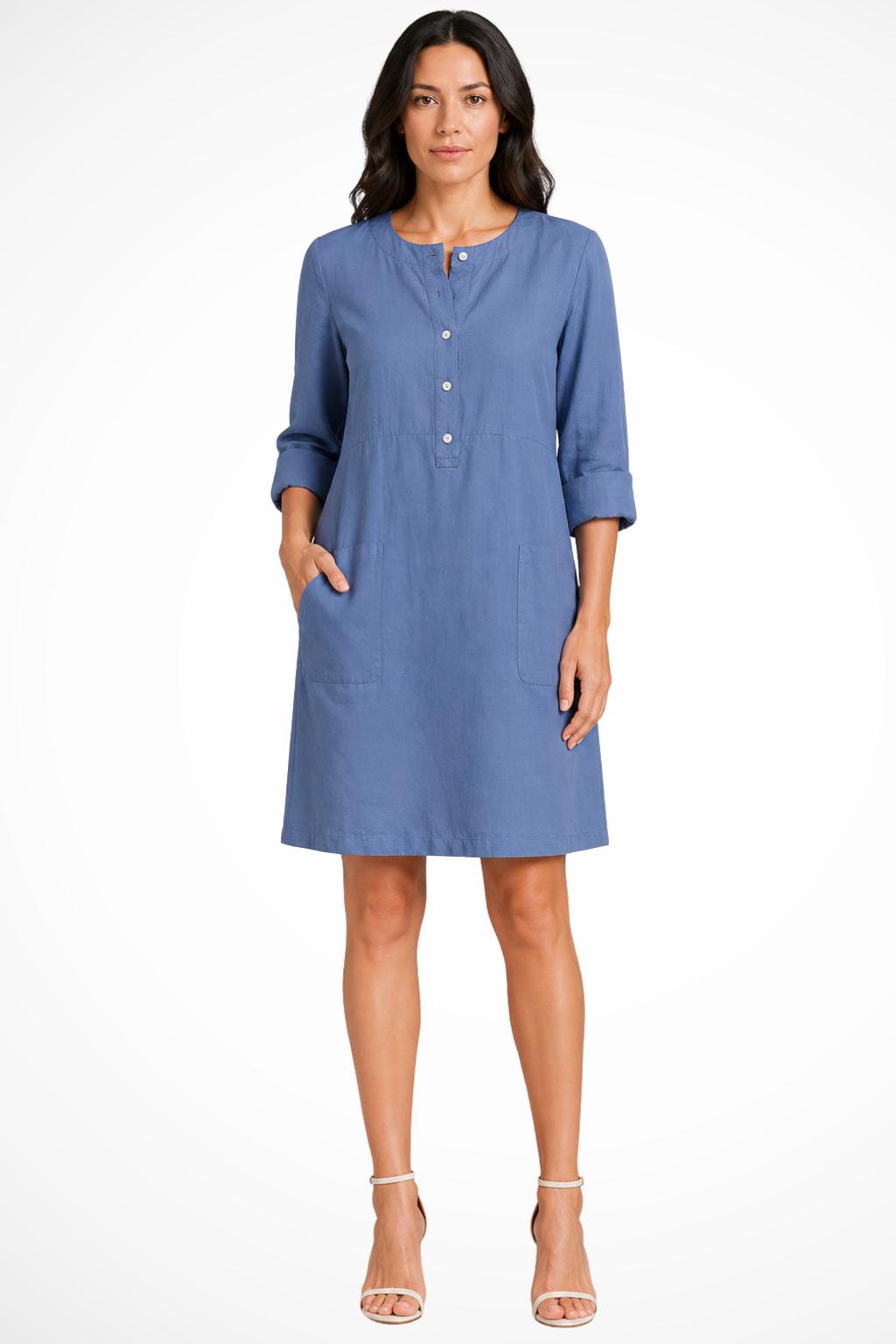 Abito Chemisier in Lino con Maniche Lunghe da Donna