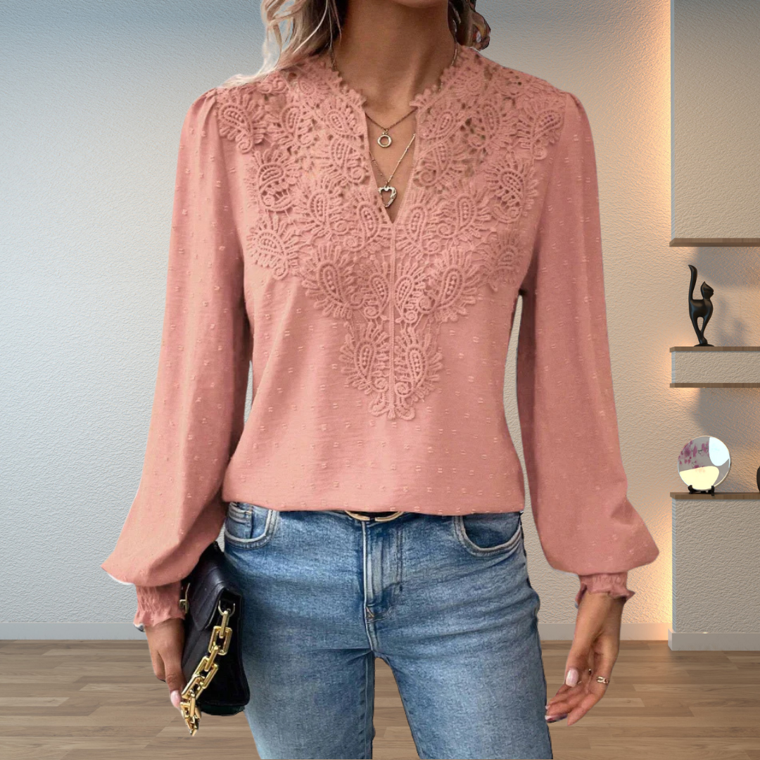 Blusa da Donna con Scollo a V e Dettagli Floreali