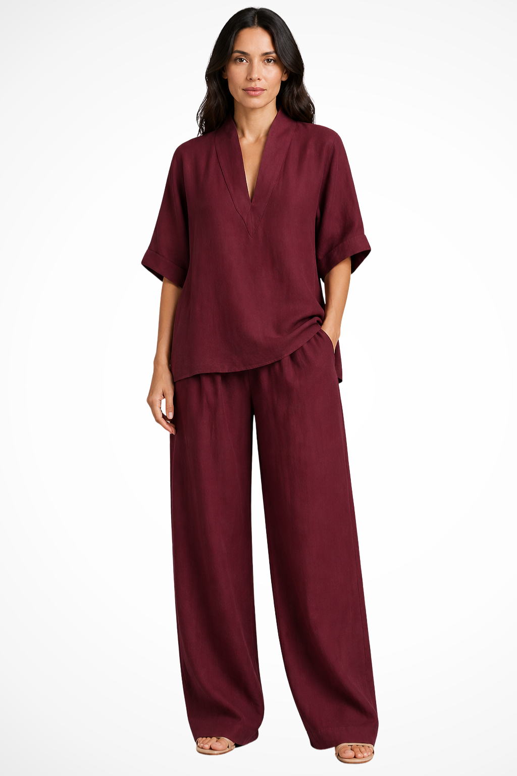 Completo Coordinato in Lino con Scollo a V da Donna