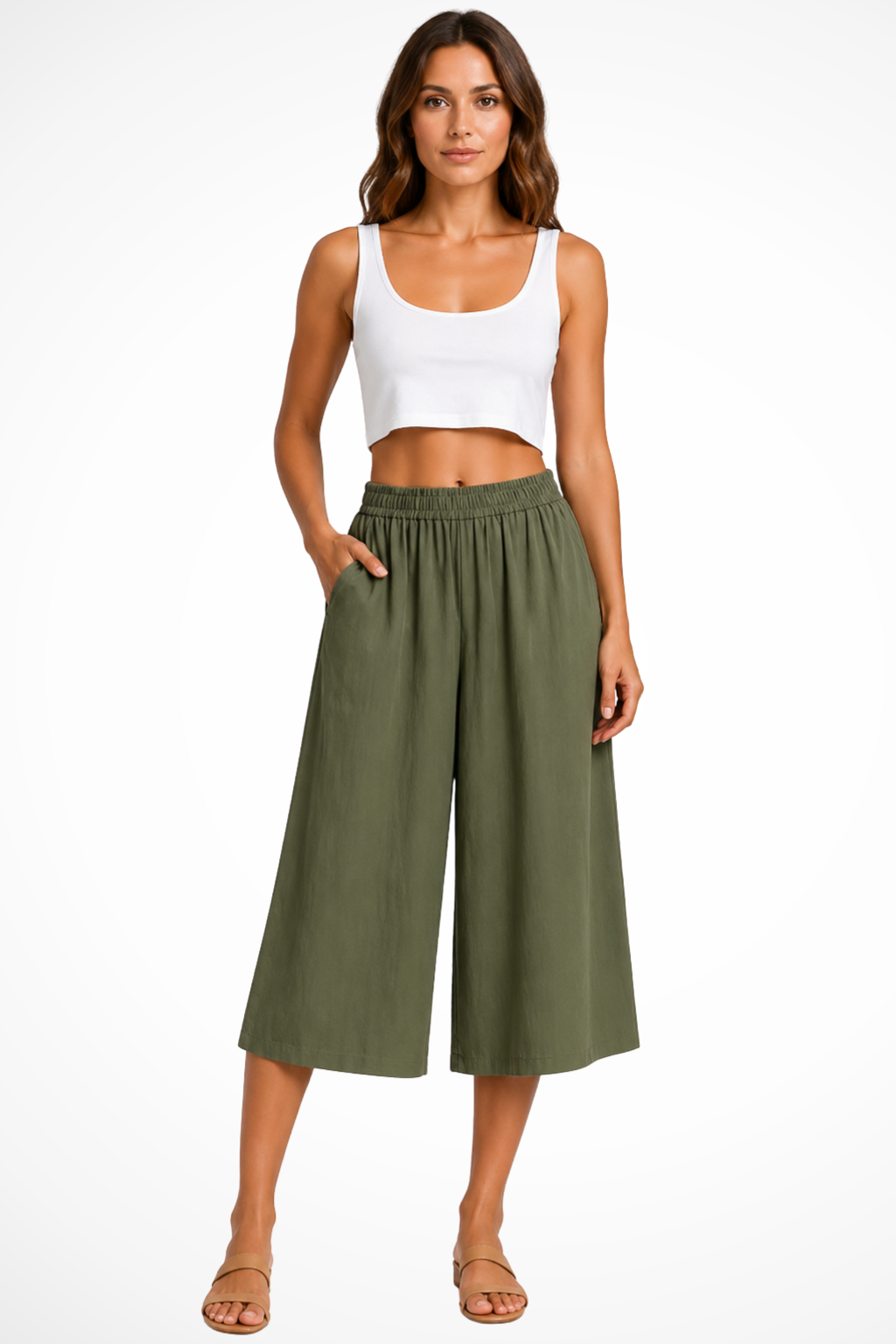 Pantaloni a Gamba Larga con Vita Elasticizzata da Donna