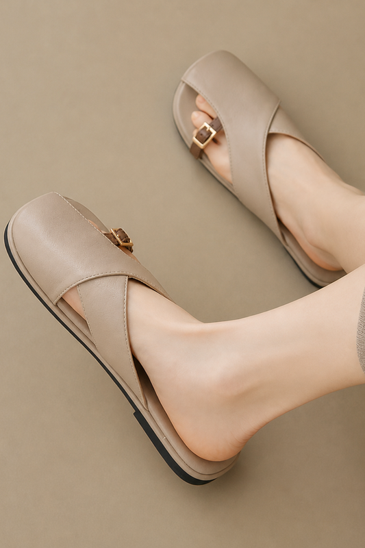 Sandali in Pelle con Punta Quadrata da Donna