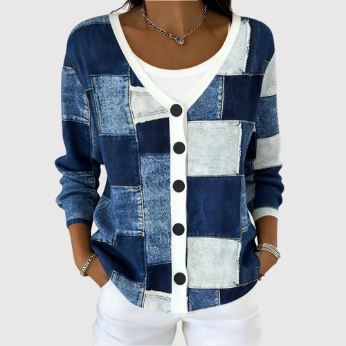 Cardigan in Maglia a Quadri con Bottoni da Donna