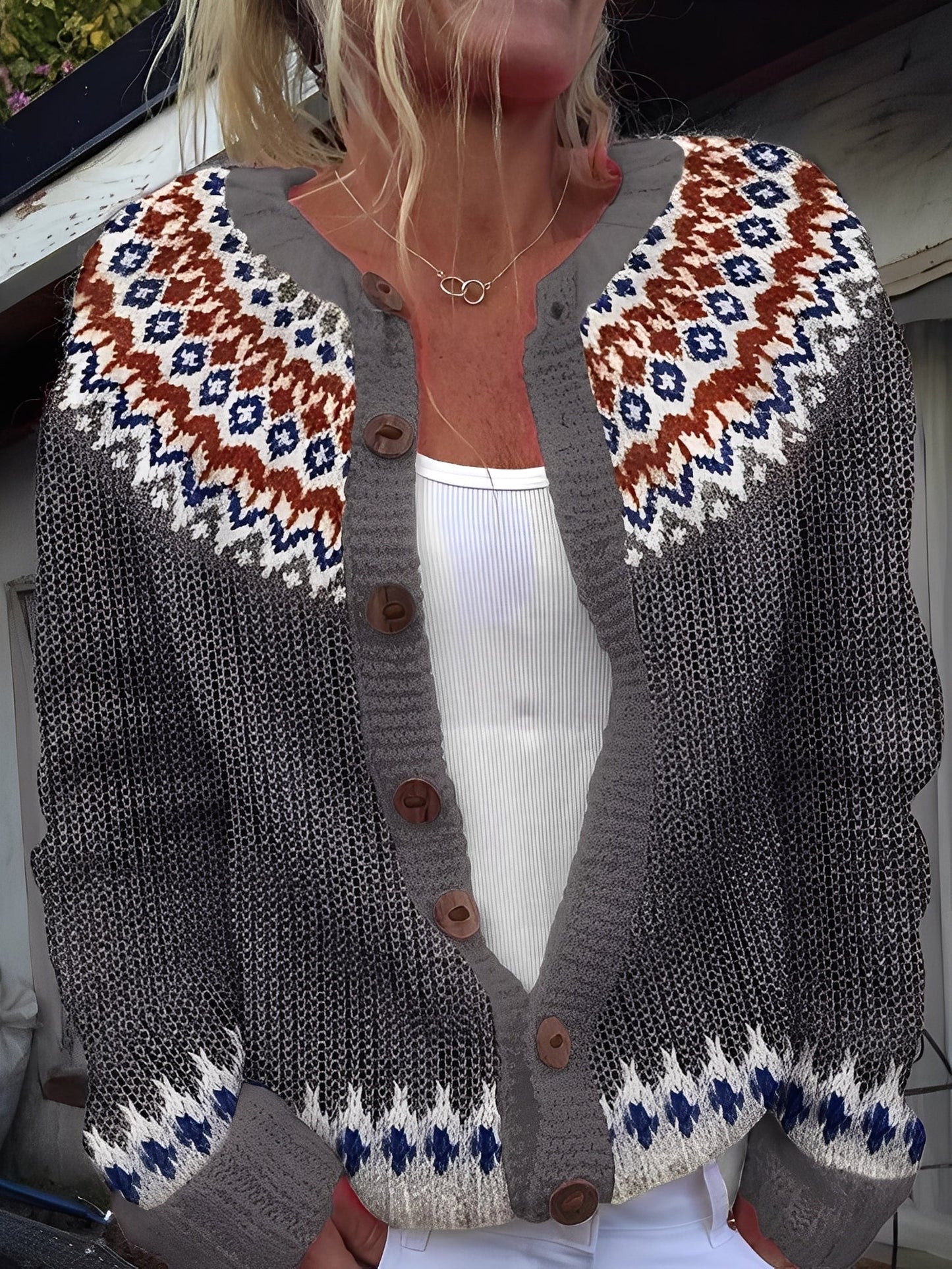 Louise - Cardigan ampio, versatile, caldo e con bottoni
