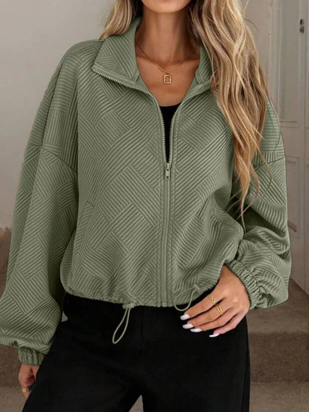 Ysoline - Giacca casual testurizzata con zip e coulisse sul fondo