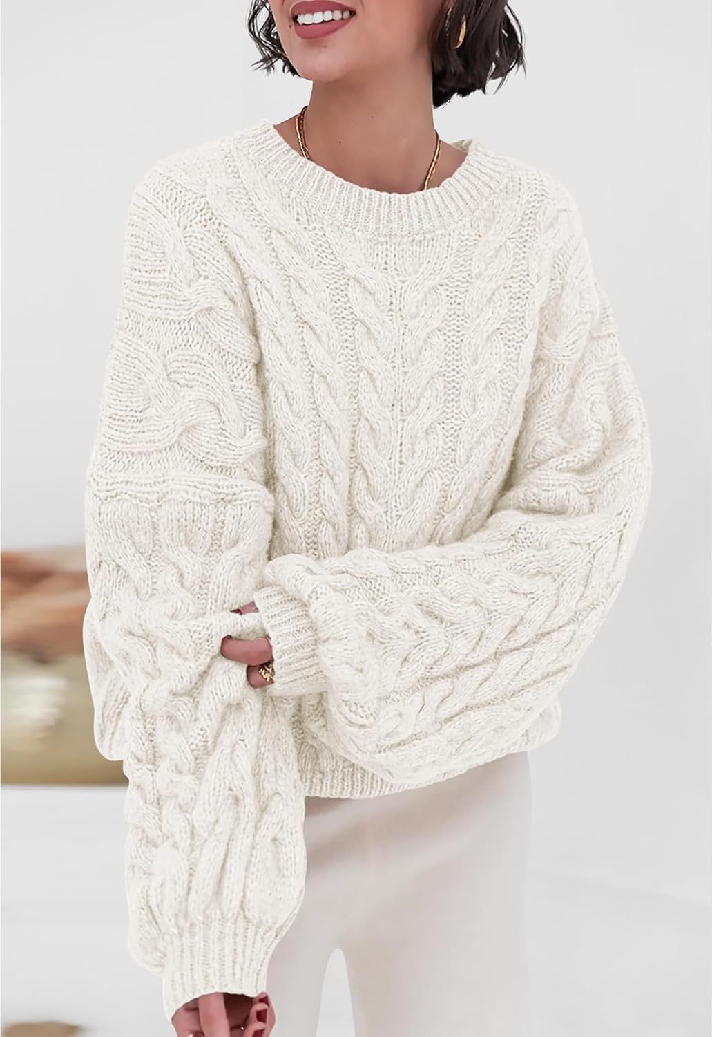Hara - Maglione Chic a Treccia con Girocollo e Vestibilità Ampia