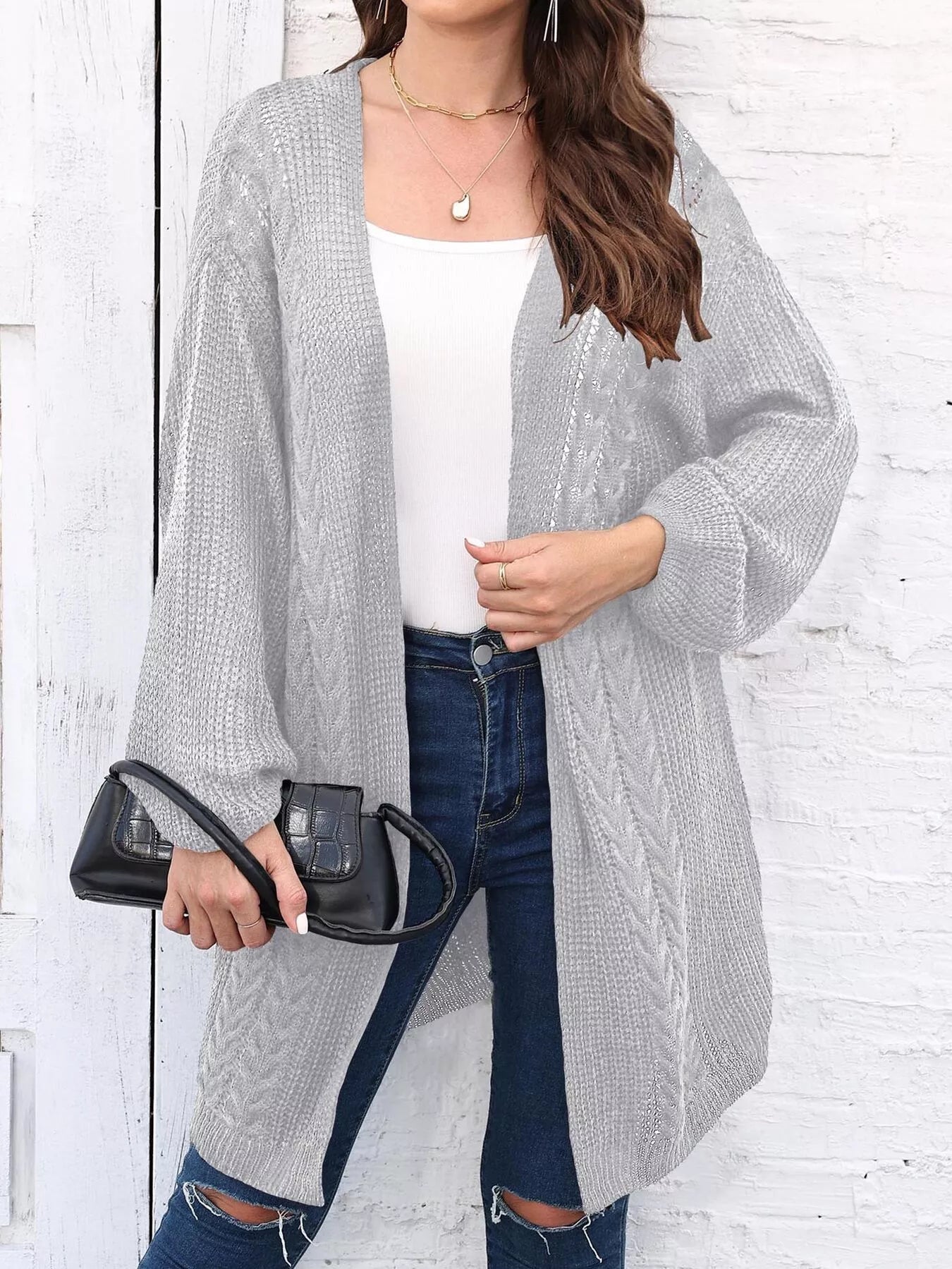 Kayla - Cardigan casual lavorato a maglia con apertura frontale e maniche lunghe