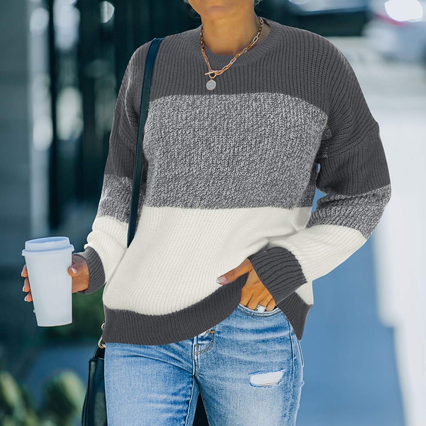 Hana - Maglione Caldo a Righe a Contrasto e Stile Moderno