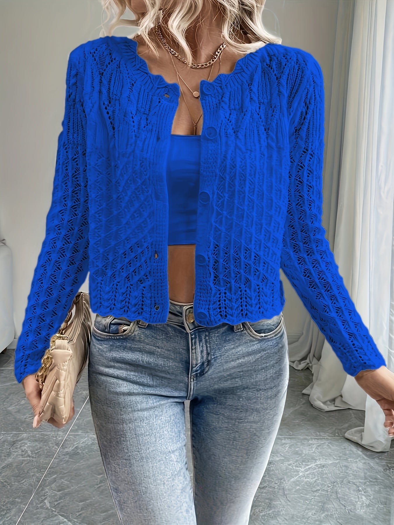 Kalila - Cardigan chic lavorato a maglia con bottoni e trafori
