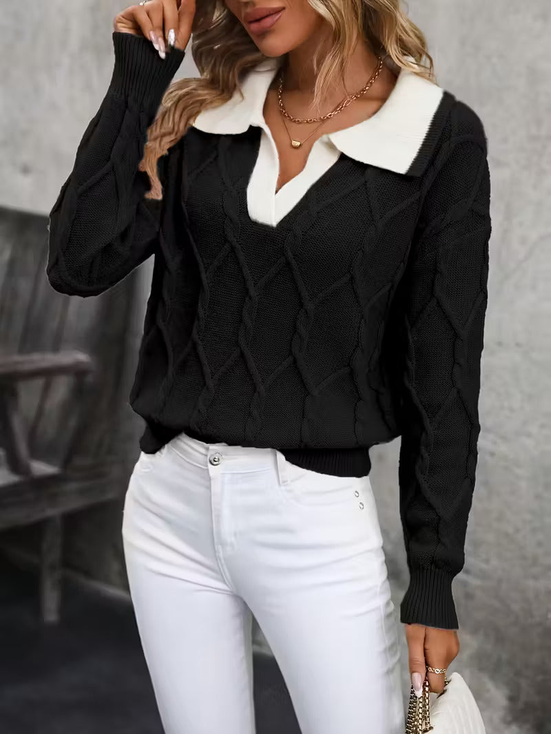 Annika - Elegante maglione con collo lavorato a trecce