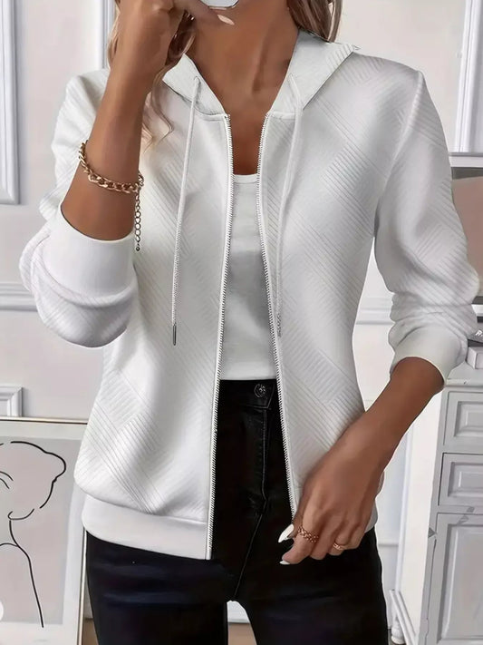 Daira - Cardigan casual in maglia con zip e coulisse sul cappuccio