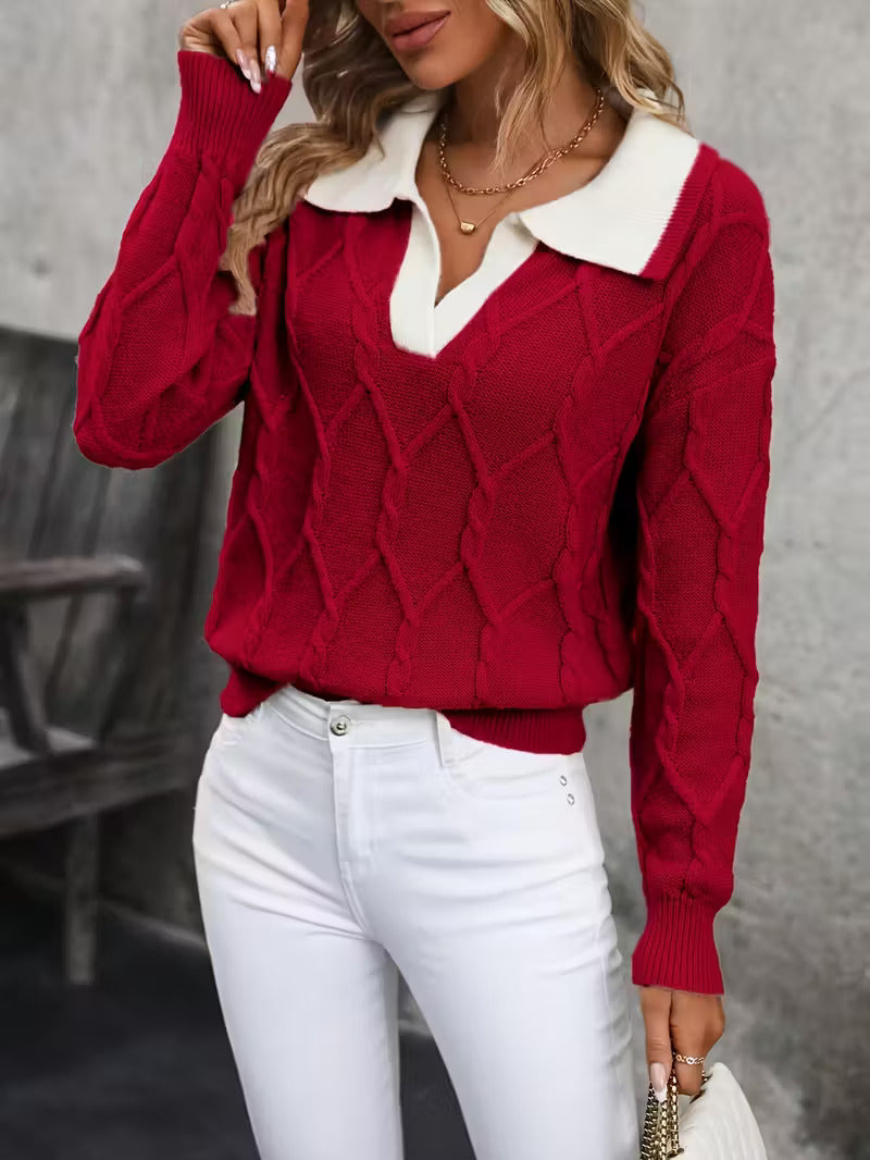 Annika - Elegante maglione con collo lavorato a trecce