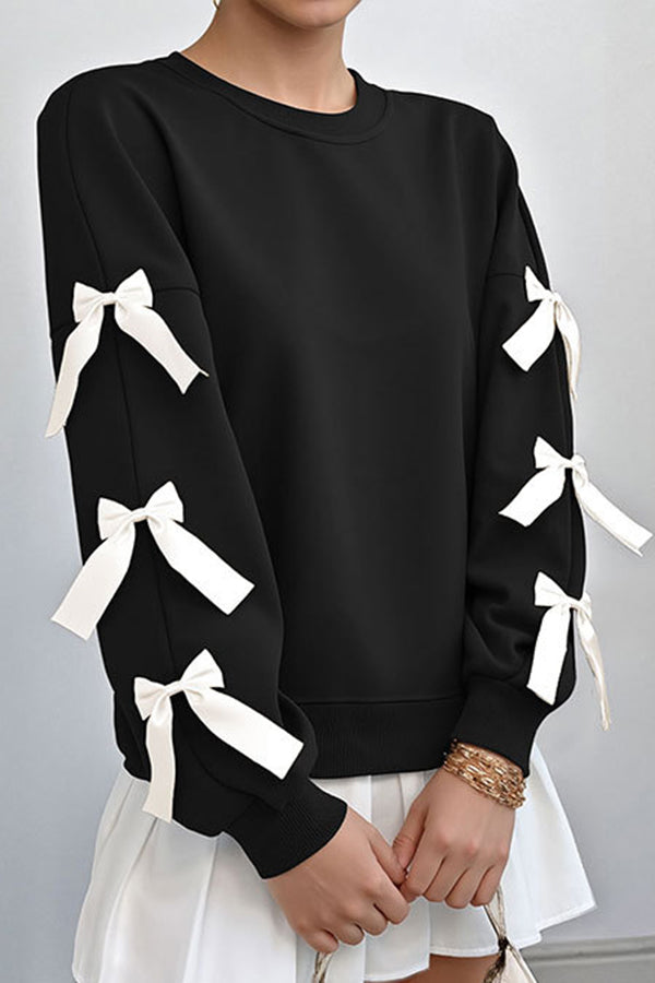 Phoebe - Felpa casual a maniche lunghe con scollo rotondo e fiocco