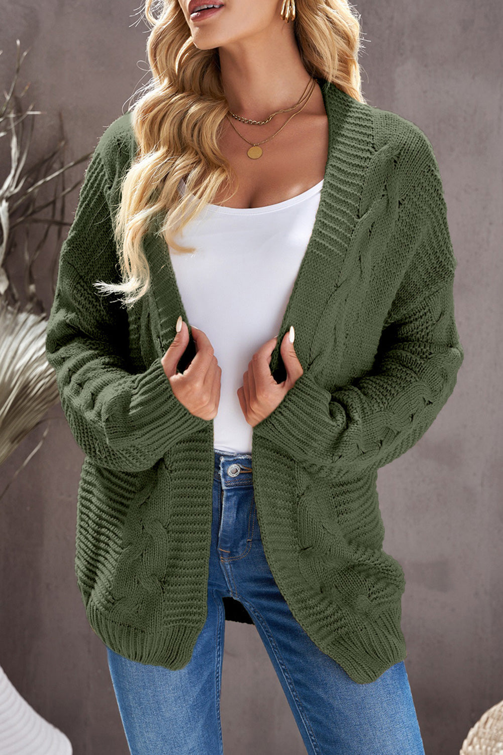 Xiana - Cardigan lavorato a maglia casual con motivo a trecce e apertura frontale