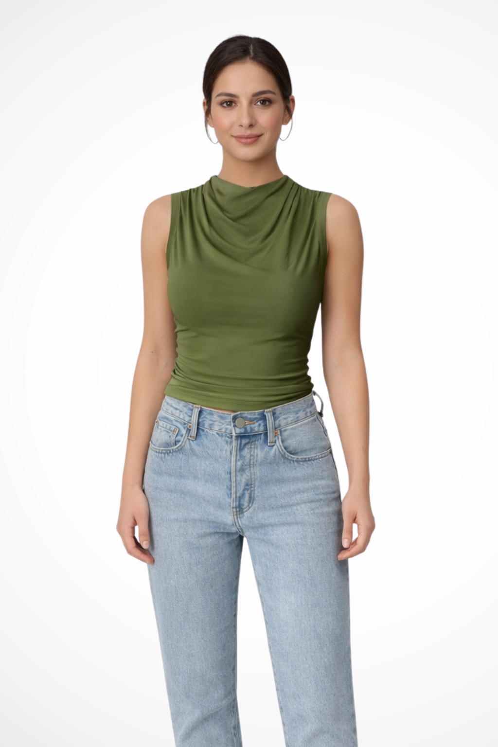 Top Senza Maniche con Scollo Drappeggiato da Donna