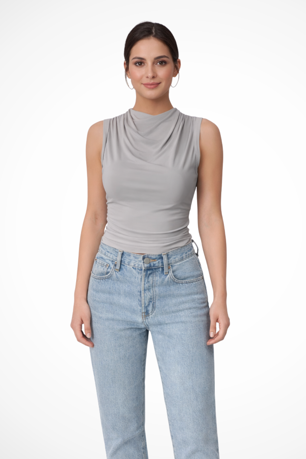 Top Senza Maniche con Scollo Drappeggiato da Donna
