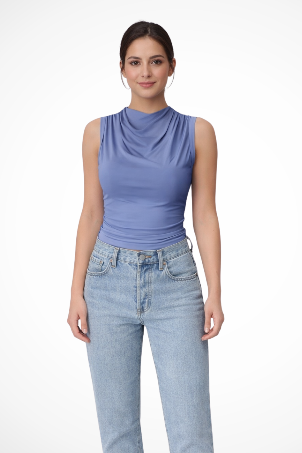 Top Senza Maniche con Scollo Drappeggiato da Donna