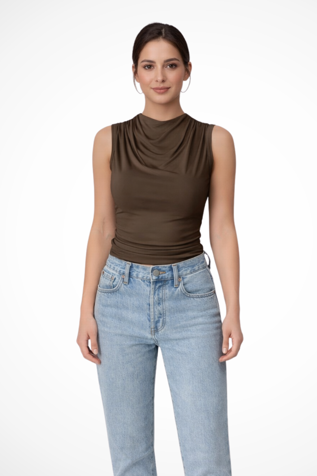 Top Senza Maniche con Scollo Drappeggiato da Donna