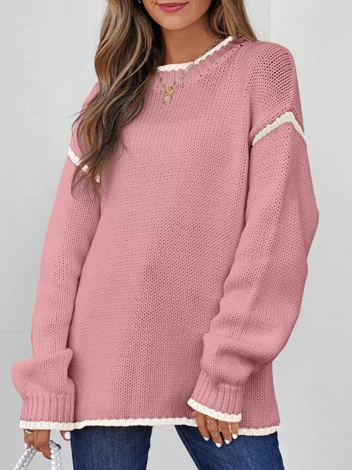 Cailin - Maglione casual a maniche lunghe con bordi a contrasto
