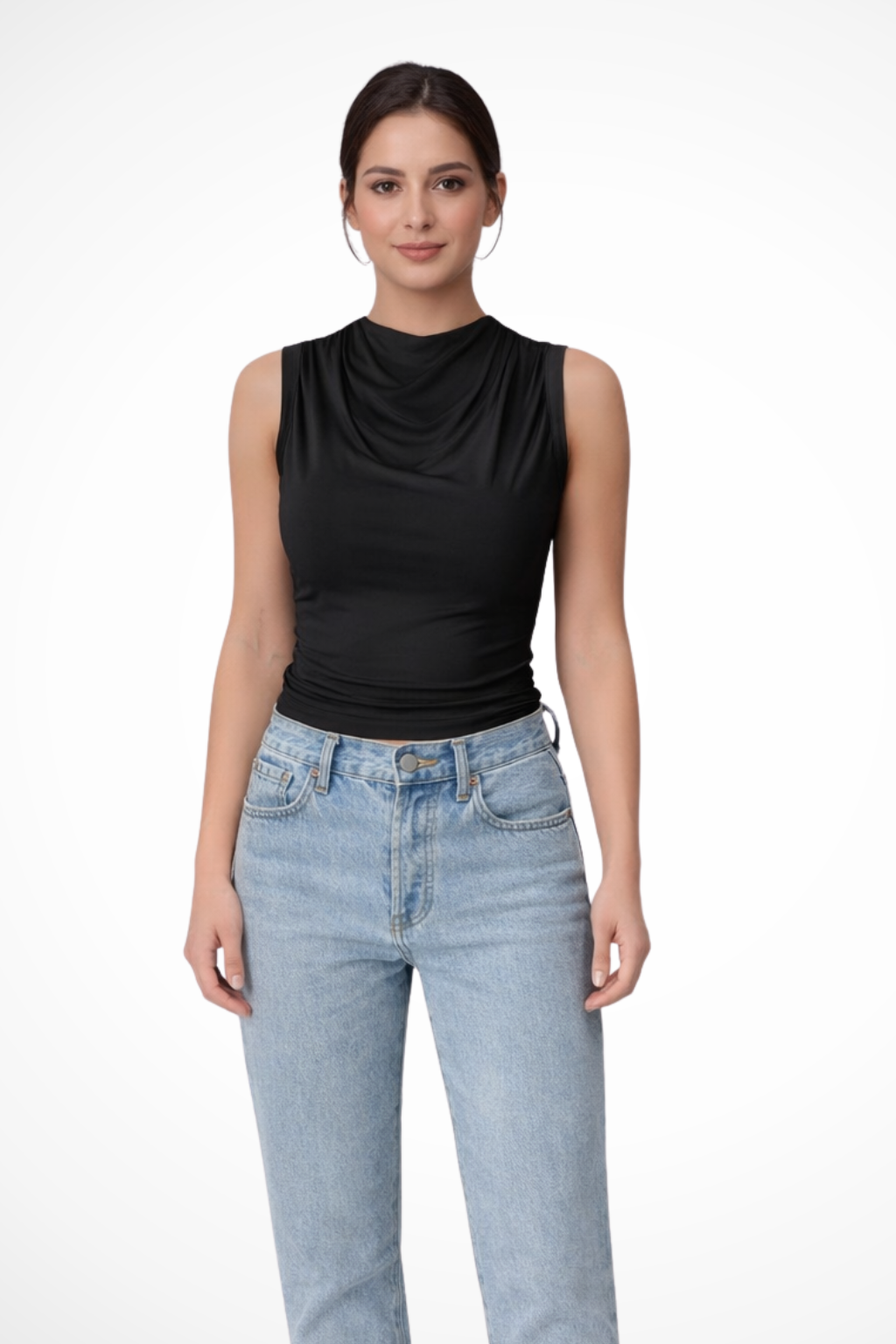 Top Senza Maniche con Scollo Drappeggiato da Donna