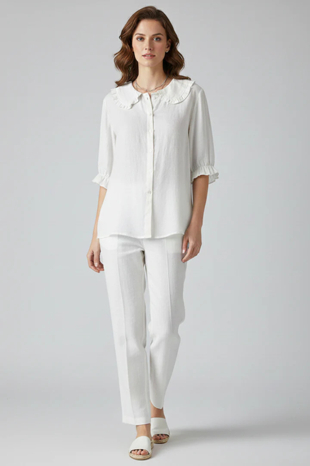 Blusa da Donna con Colletto Volant e Maniche con Balze