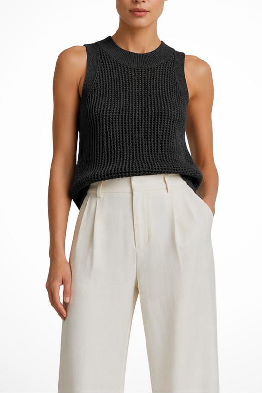 Top Donna Senza Maniche in Maglia Crochet