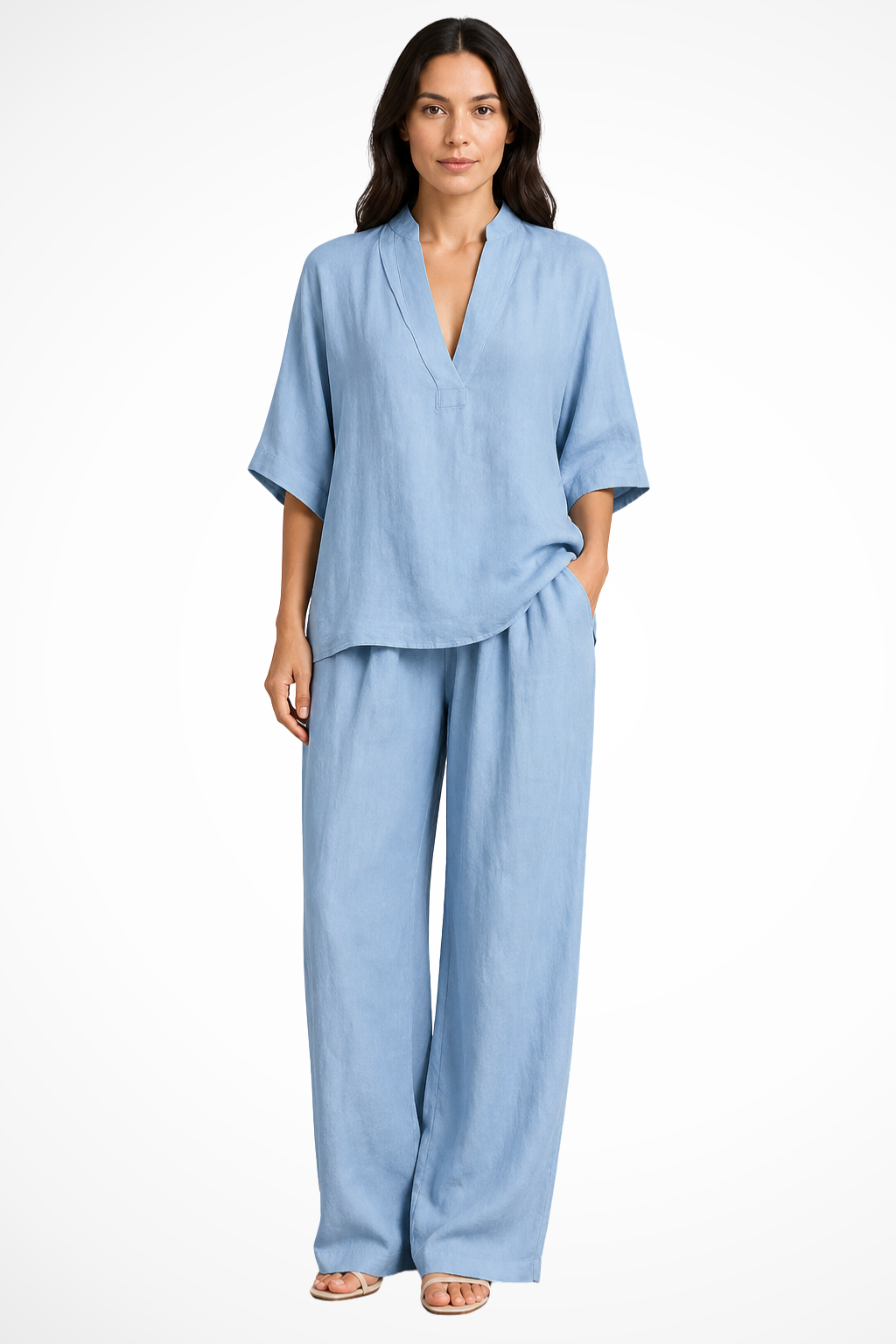 Completo Coordinato in Lino con Scollo a V da Donna