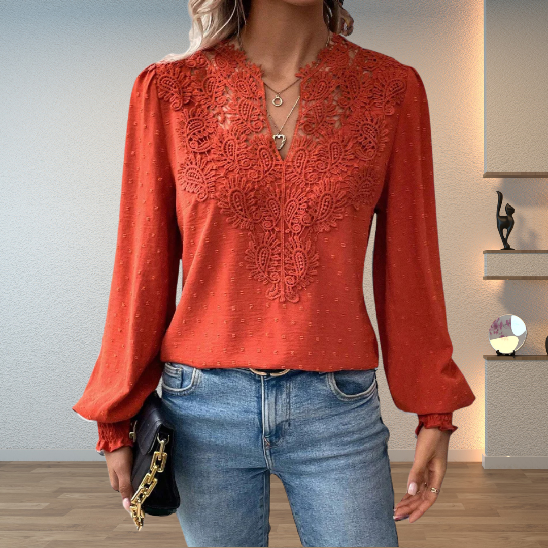 Blusa da Donna con Scollo a V e Dettagli Floreali