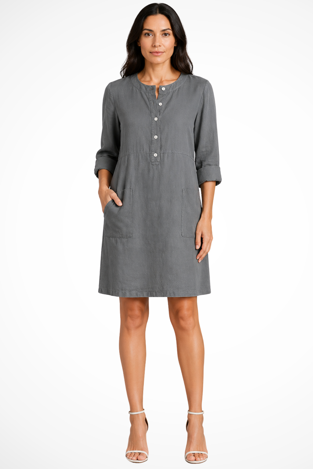 Abito Chemisier in Lino con Maniche Lunghe da Donna