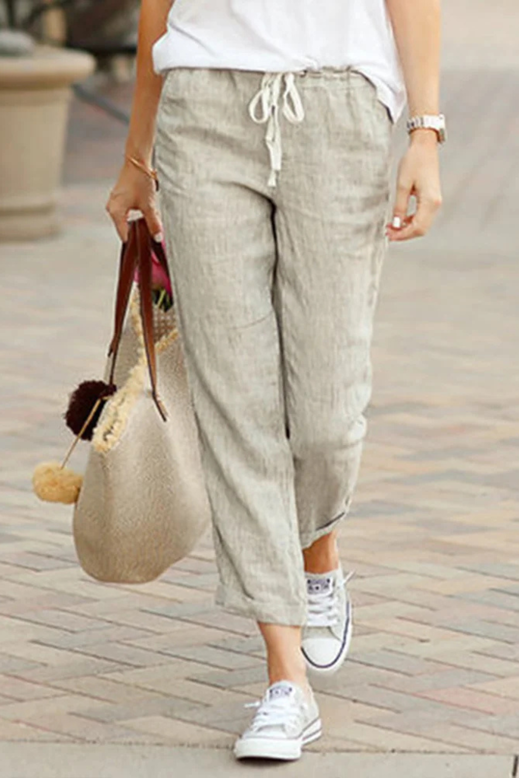 Pantaloni Cropped in Lino da Donna