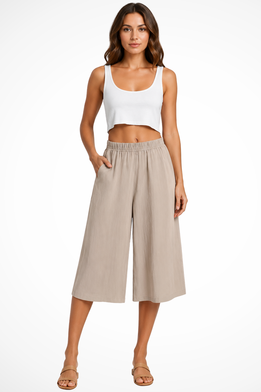Pantaloni a Gamba Larga con Vita Elasticizzata da Donna