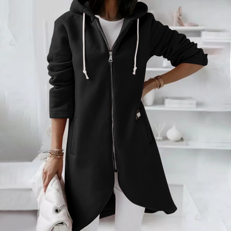 Darlene - Elegante giacca lunga con cappuccio e cerniera