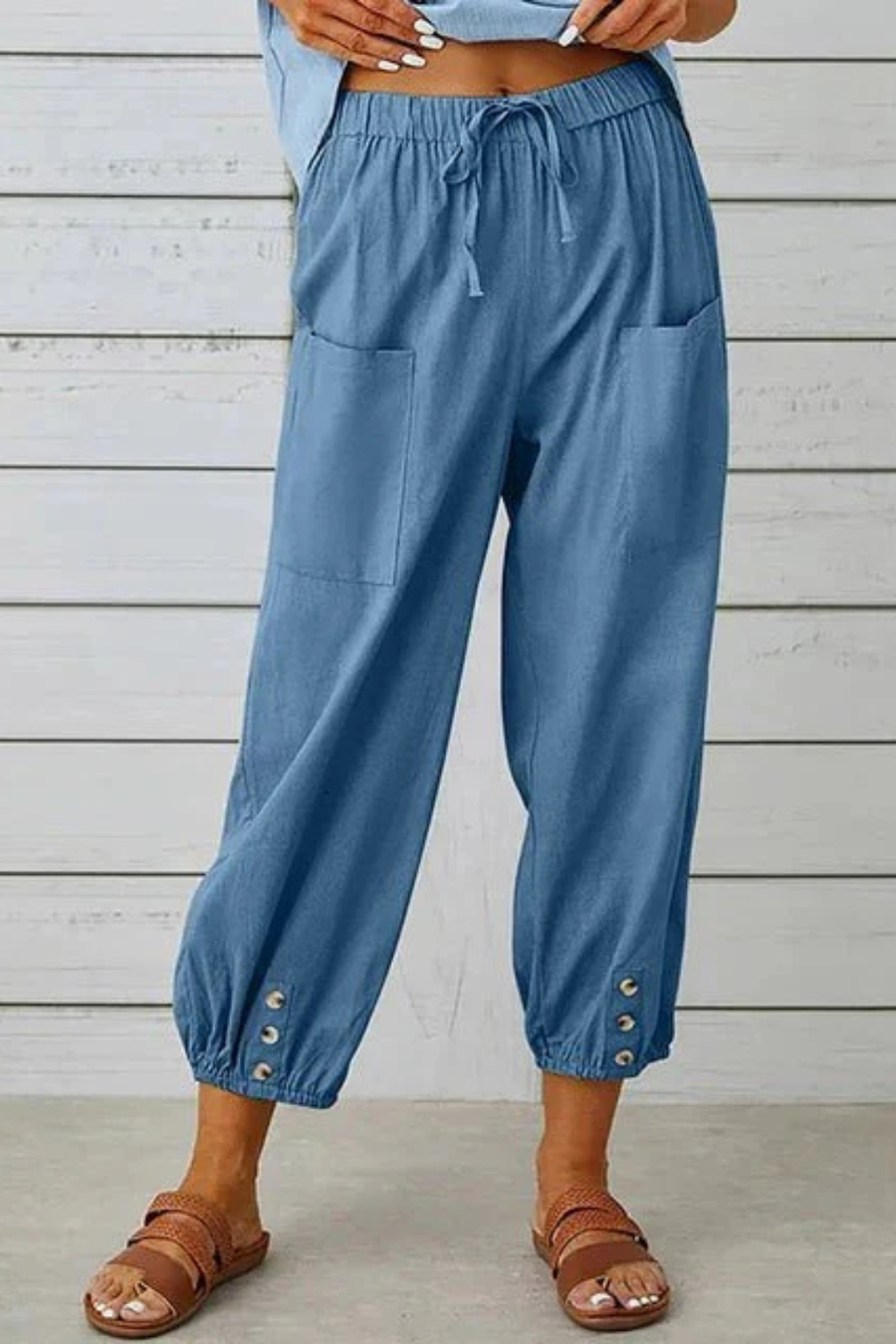 Pantaloni in Lino Corti con Coulisse da Donna