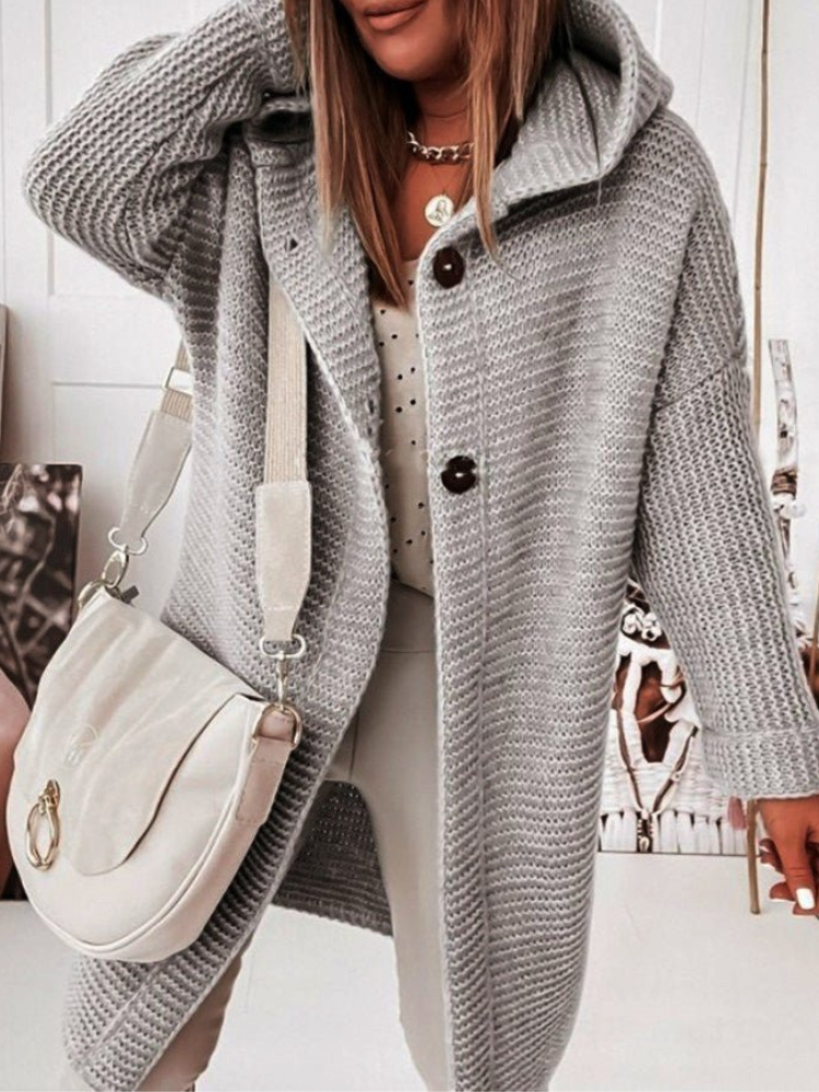 Coleen - Giacca lunga casual in maglia con cappuccio