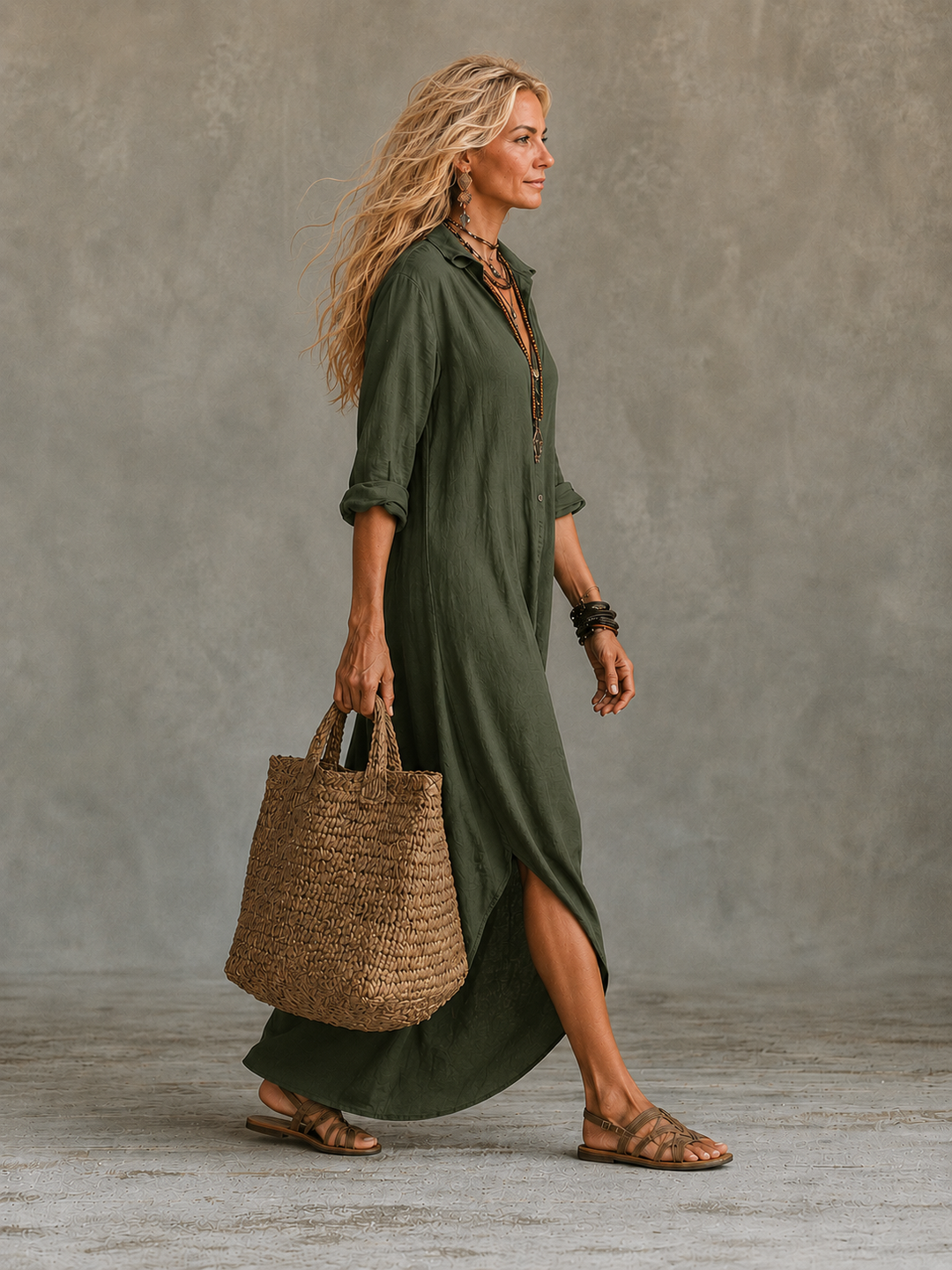 Abito Maxi da Donna con Stampa Effetto Pizzo
