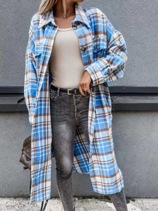 Valorie - Shacket lungo a quadri con bottoni e caldo comfort