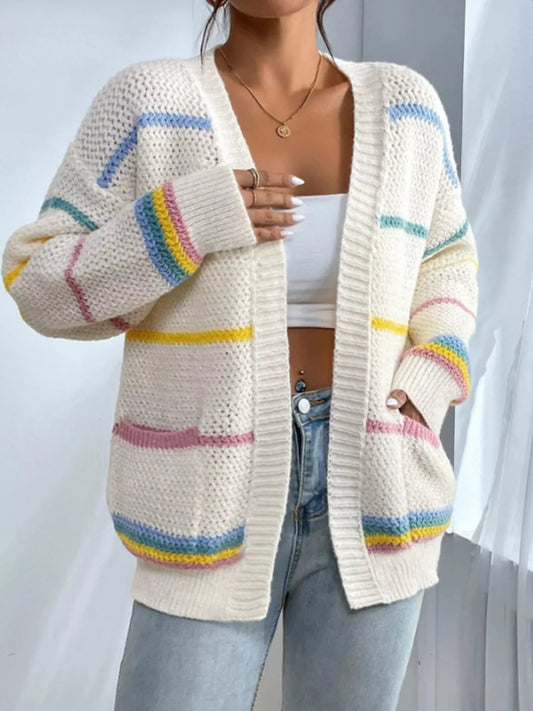 Lucianna - Cardigan aperto a righe lavorato a maglia