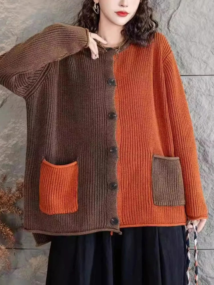 Arizona - Cardigan elegante in maglia a contrasto dalla vestibilità ampia