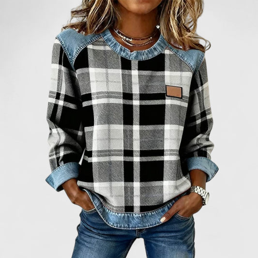 Francey - Maglione caldo a quadri effetto denim