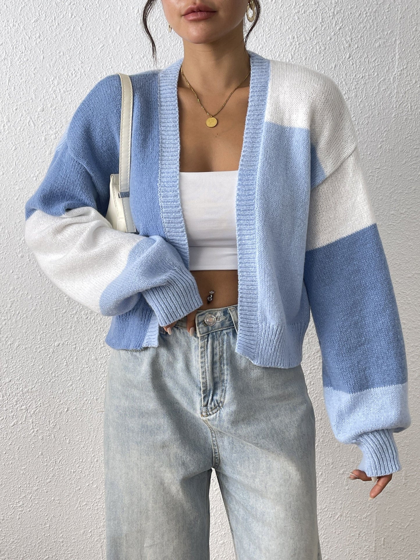 Orinthia - Cardigan cropped caldo color block