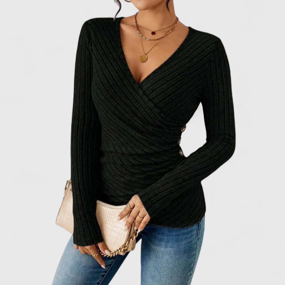 Narice - Maglione elegante in maglia con scollo a V avvolgente