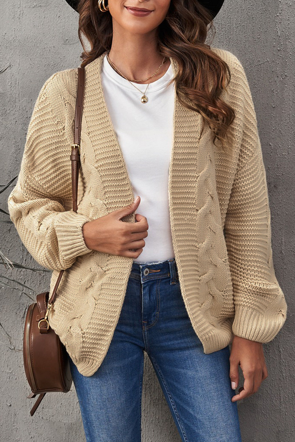 Xiana - Cardigan lavorato a maglia casual con motivo a trecce e apertura frontale