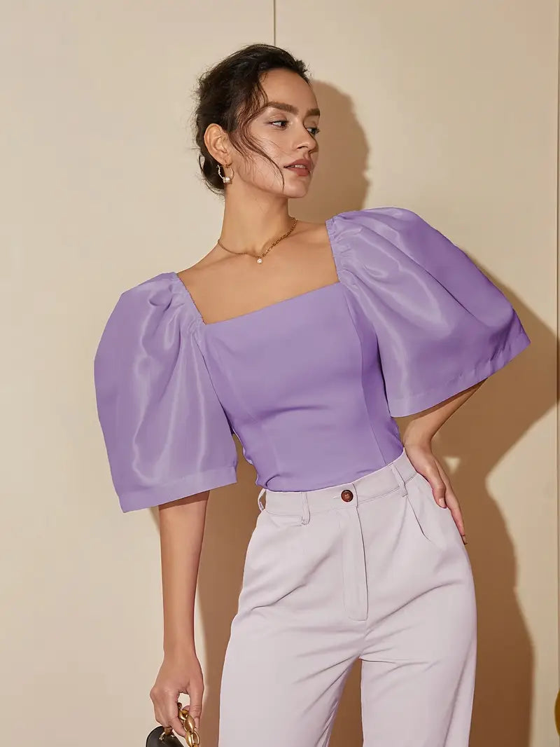 Elsie - Elegante top con maniche a sbuffo e scollo quadrato