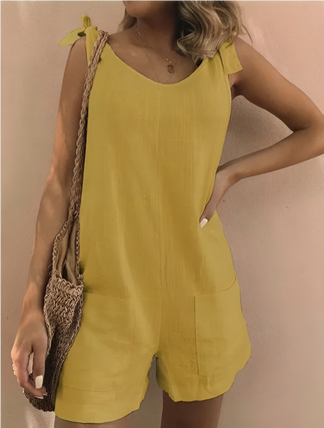 Erica - Comodo jumpsuit senza maniche in cotone e lino