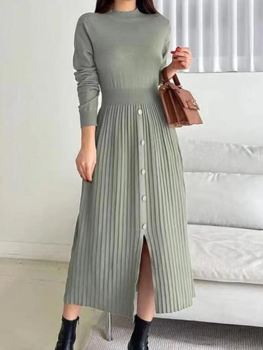 Sylvaine - Abito maglia elegante a collo alto con spacco frontale